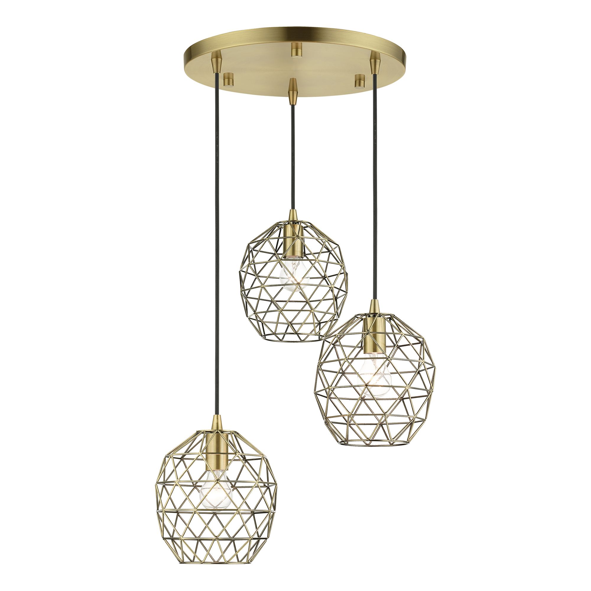 Geometrix 3 Light Antique Brass Pendant
