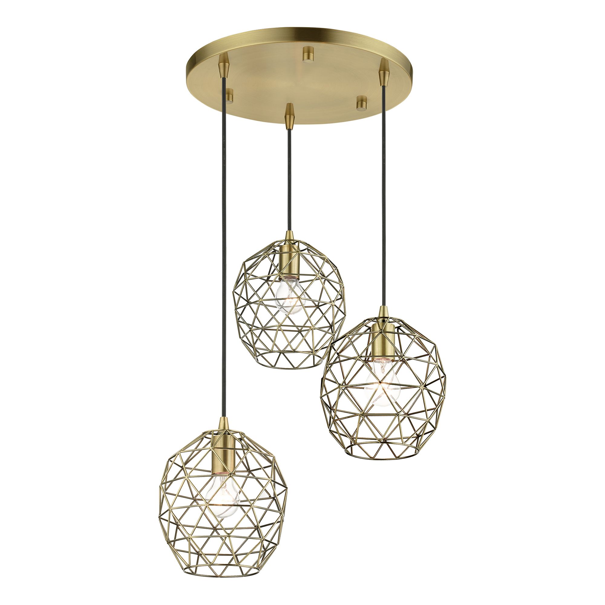 Geometrix 3 Light Antique Brass Pendant
