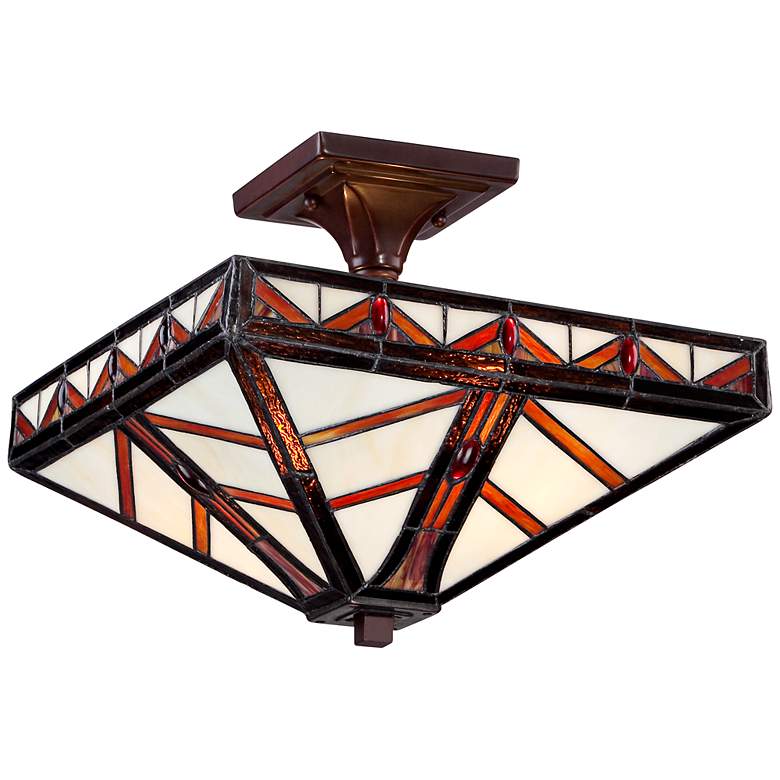 Image 1 Geometry 14 inch Wide Tiffany Style Glass Ceiling Light