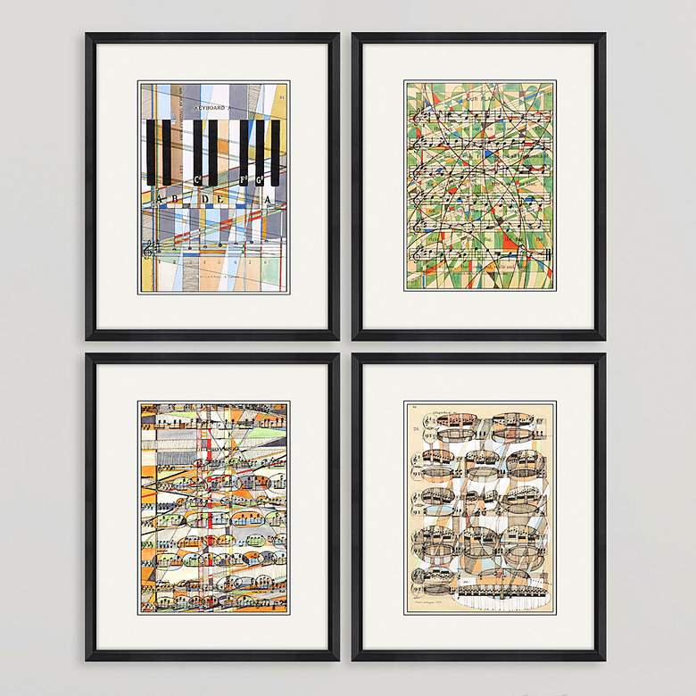 Image 2 Geometry of Music 22" High 4-Piece Framed Wall Art Set