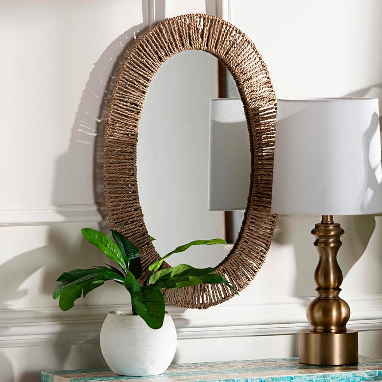 Image 1 Geona Natural Brown 15 3/4" x 23 1/2" Oval Wall Mirror