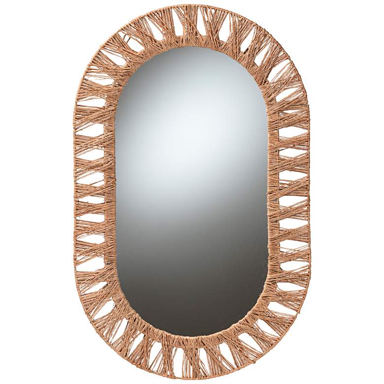 Image 2 Geona Natural Brown Jute 22" x 34 1/2" Oval Wall Mirror