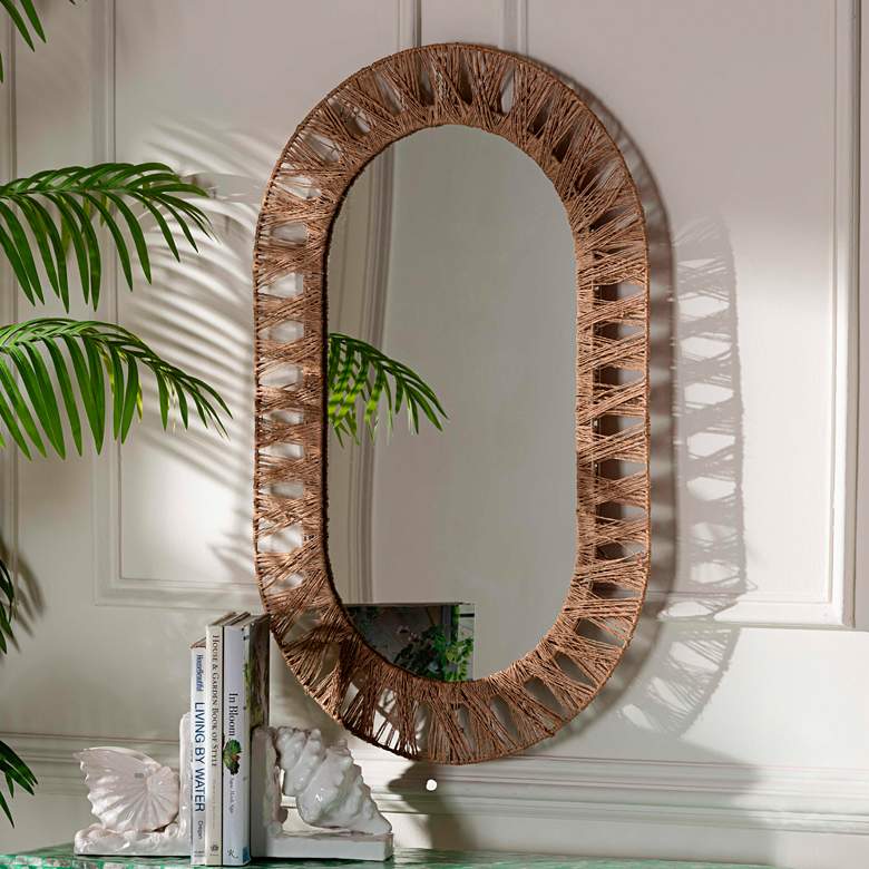 Image 1 Geona Natural Brown Jute 22" x 34 1/2" Oval Wall Mirror