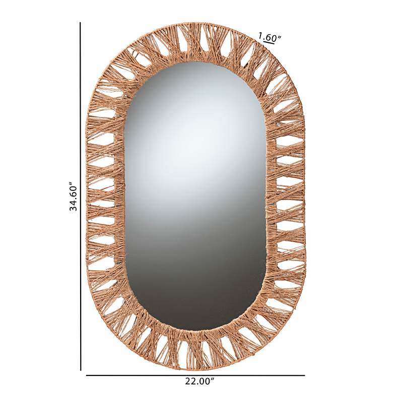 Image 4 Geona Natural Brown Jute 22" x 34 1/2" Oval Wall Mirror more views