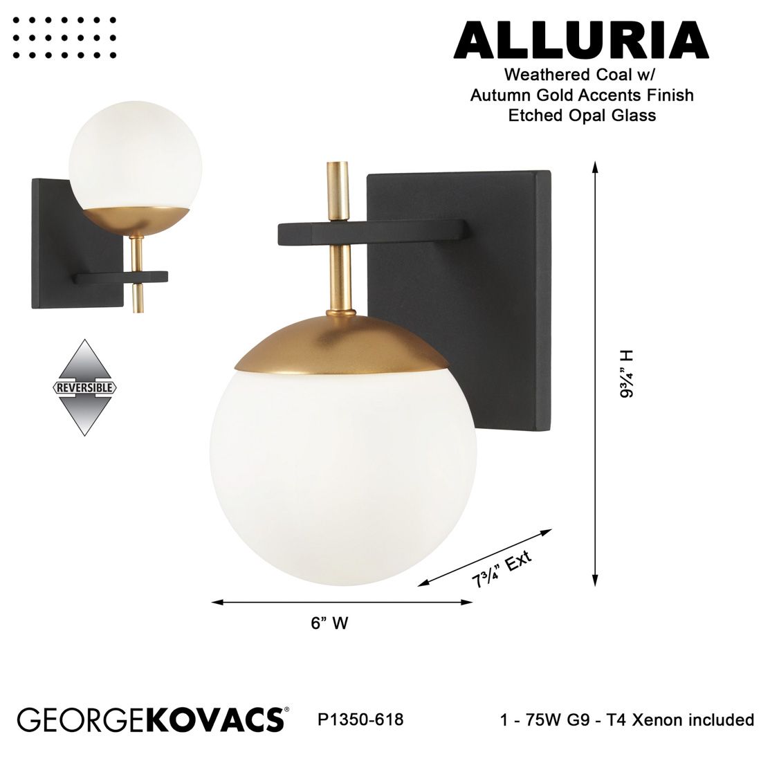 Image 6 George Kovacs Alluria 1-Light Weathered Black and Autumn Gold Wall Mount more views