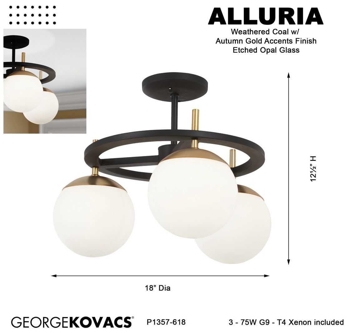 Image 5 George Kovacs Alluria 18" Wide 3-Light Black and Gold Ceiling Light more views