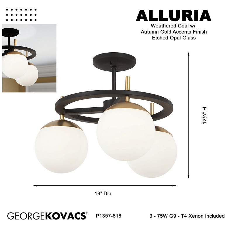 Image 5 George Kovacs Alluria 18" Wide 3-Light Black and Gold Ceiling Light more views