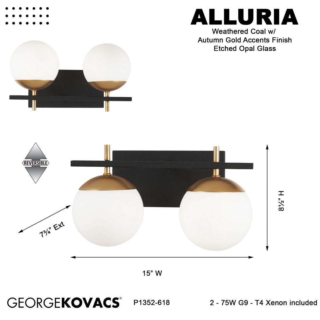George Kovacs Alluria 2-Light Weathered Black and Autumn Gold Bath