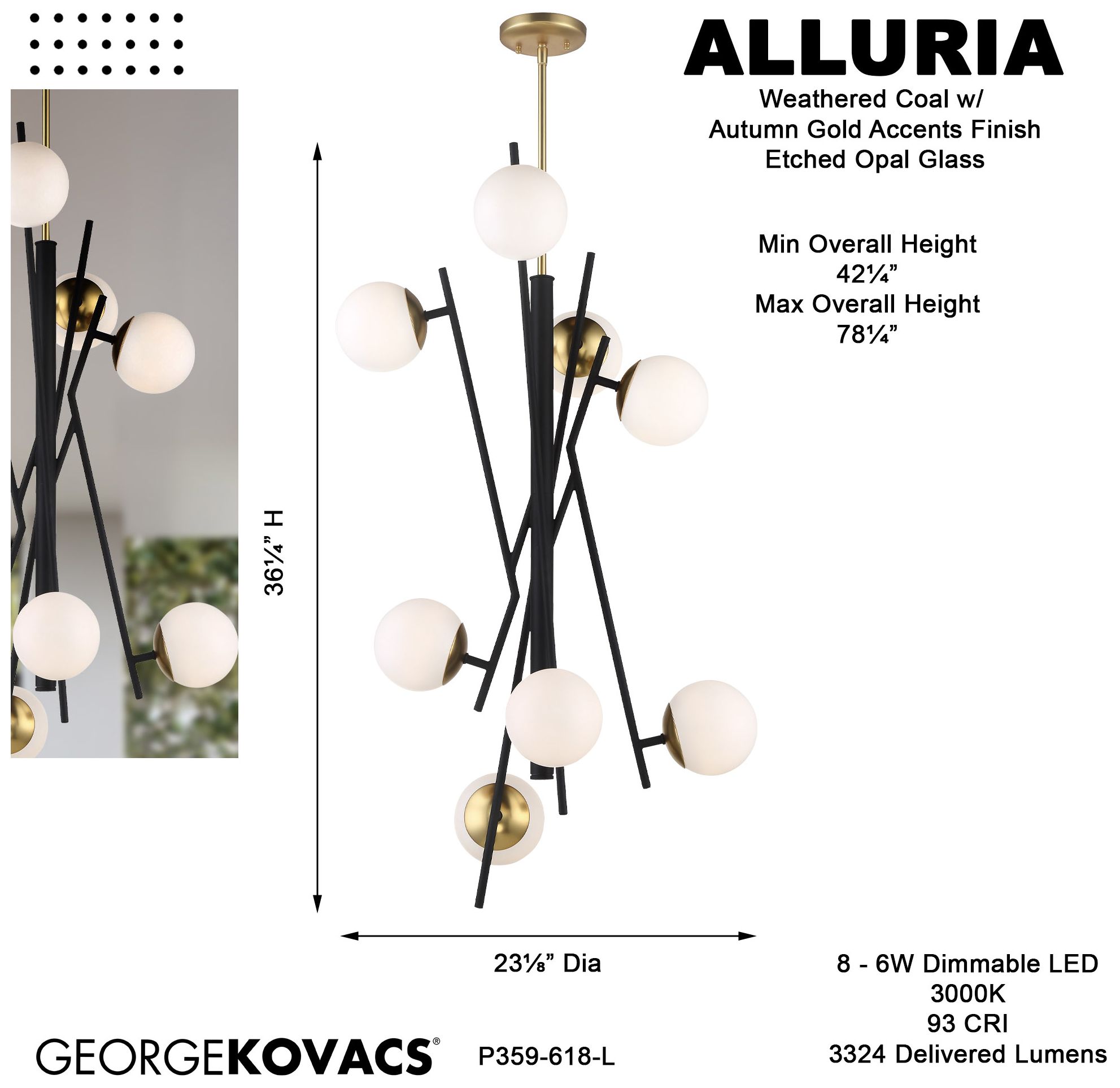 George Kovacs Alluria LED 8-Light Weathered Coal and Autumn Gold Pendant