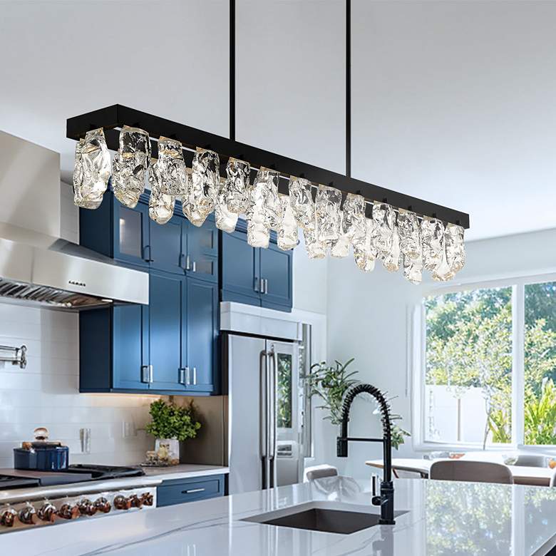 Image 1 George Kovacs Artic Glacier LED Black Island Chandelier with Clear Crystals