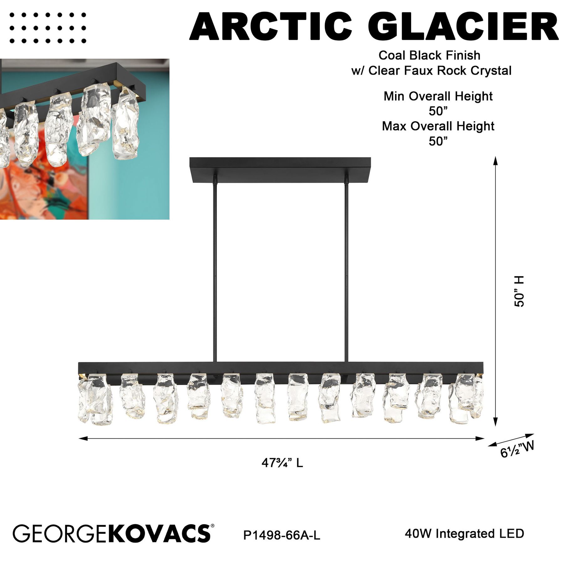 George Kovacs Artic Glacier LED Black Island Chandelier with Clear Crystals