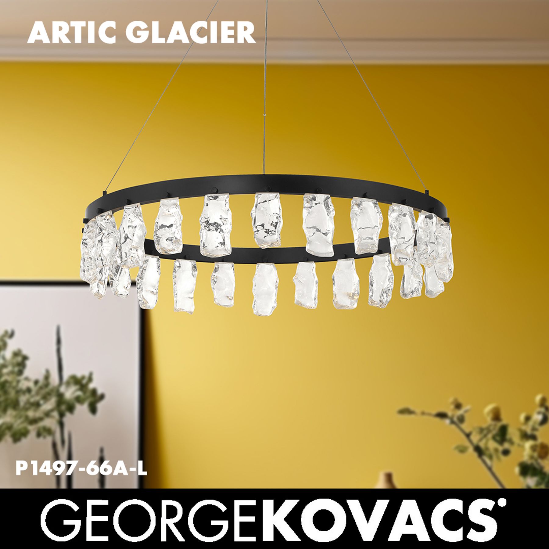 George Kovacs Artic Glacier LED Black Pendant with Clear Rock Crystal