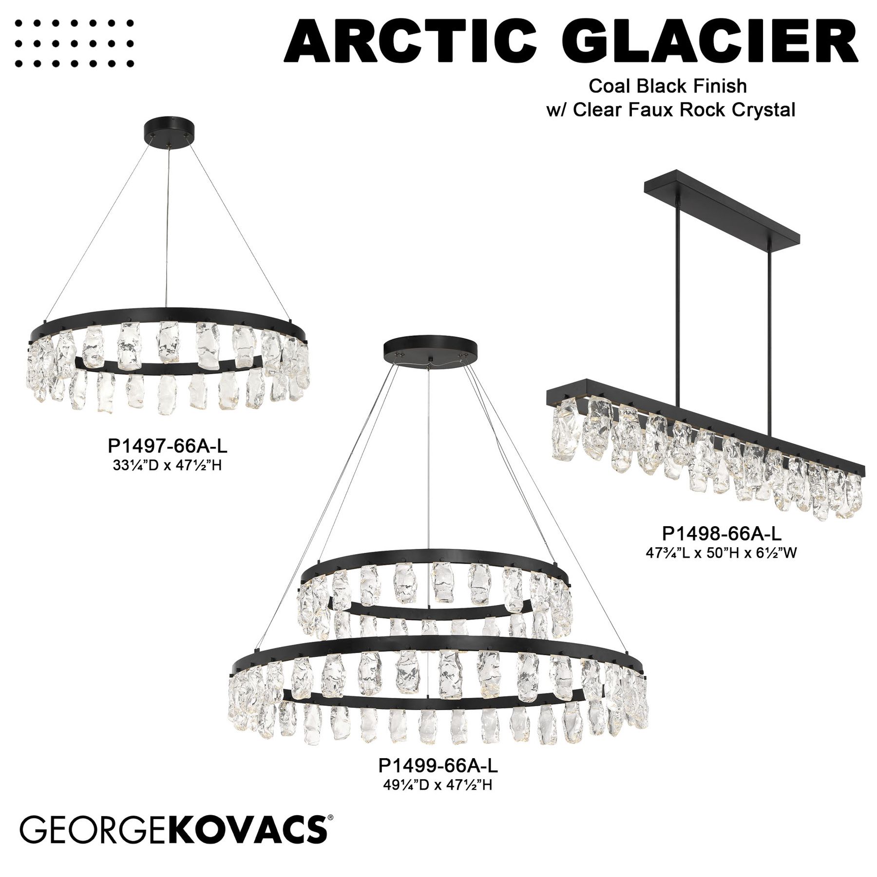 George Kovacs Artic Glacier LED Black Pendant with Clear Rock Crystal