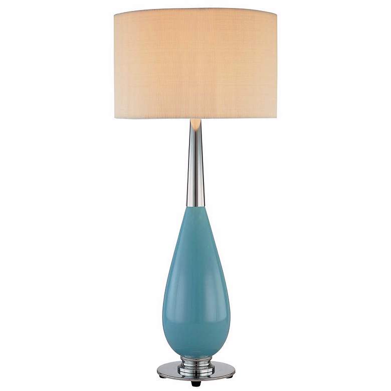 Image 1 George Kovacs Blue Ceramic Cylinder Shade Table Lamp