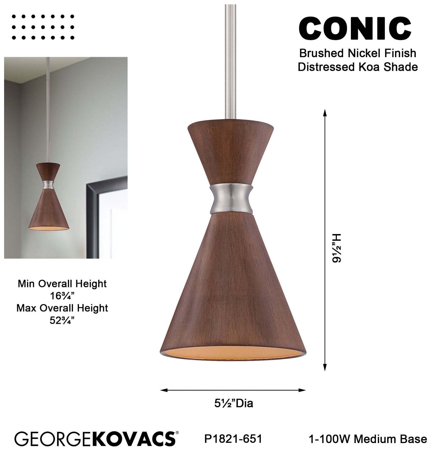 Image 6 George Kovacs Conic 1-Light Brushed Nickel Mini Pendant more views