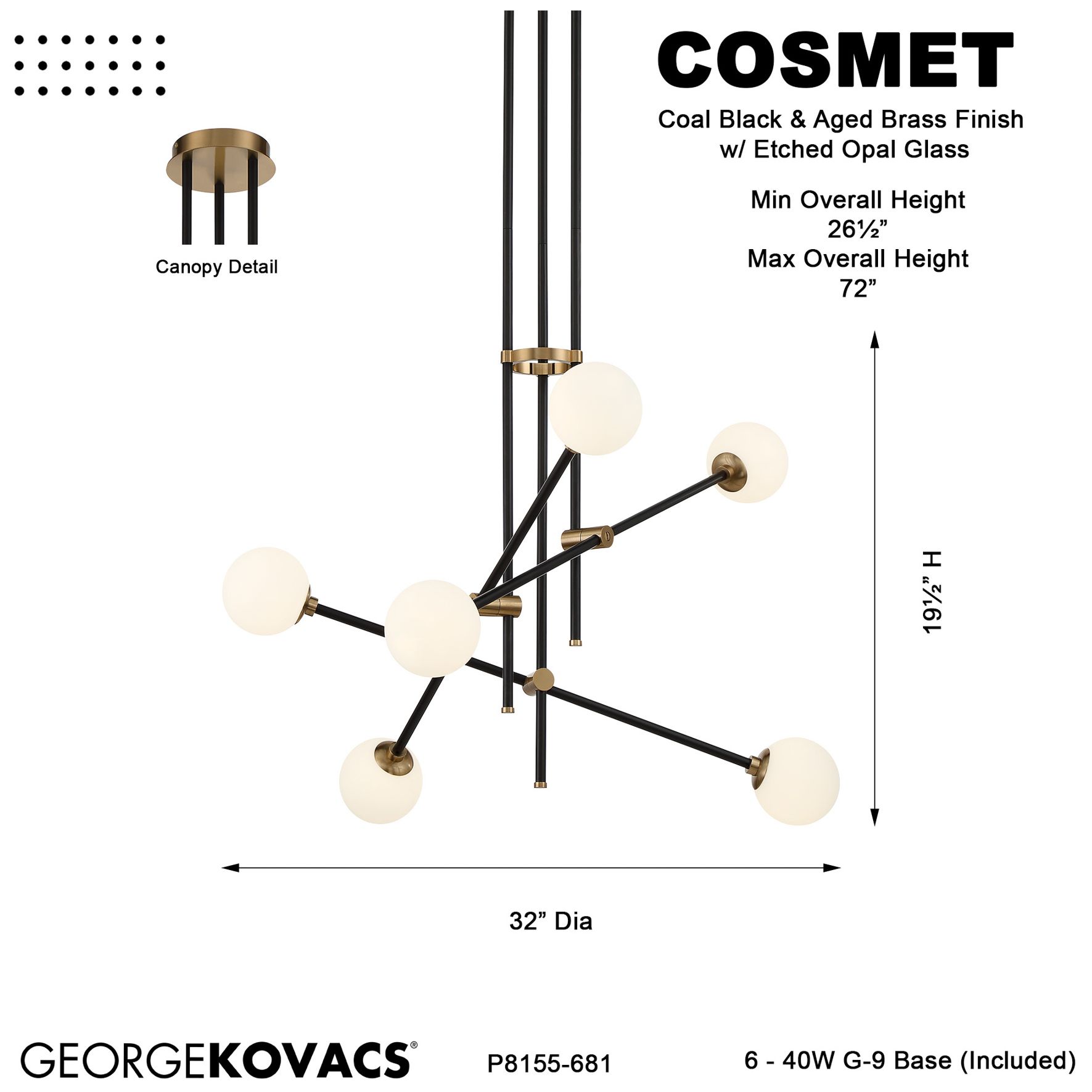 Image 6 George Kovacs Cosmet 6-Light Coal and Aged Brass Pendant more views