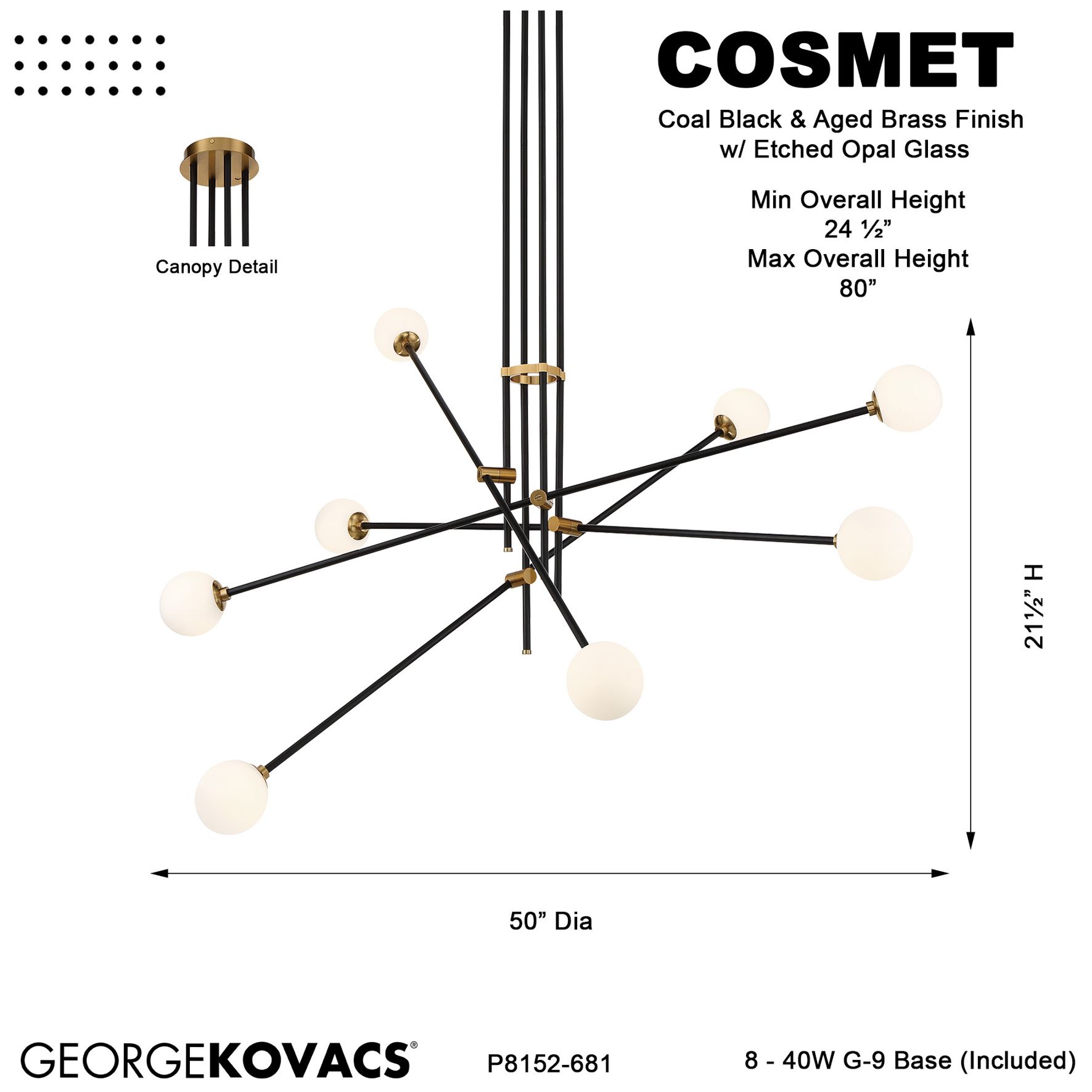 Image 6 George Kovacs Cosmet 8-Light Coal and Aged Brass Pendant more views