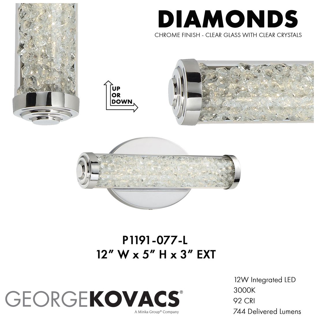 Image 5 George Kovacs Diamonds 12" Wide LED Chrome Bath Light more views