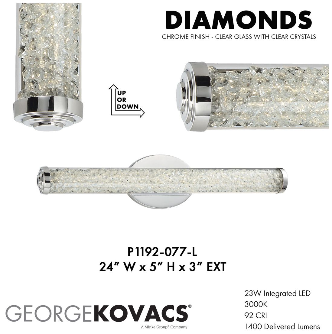 Image 6 George Kovacs Diamonds 24" Wide LED Chrome Bath Light more views