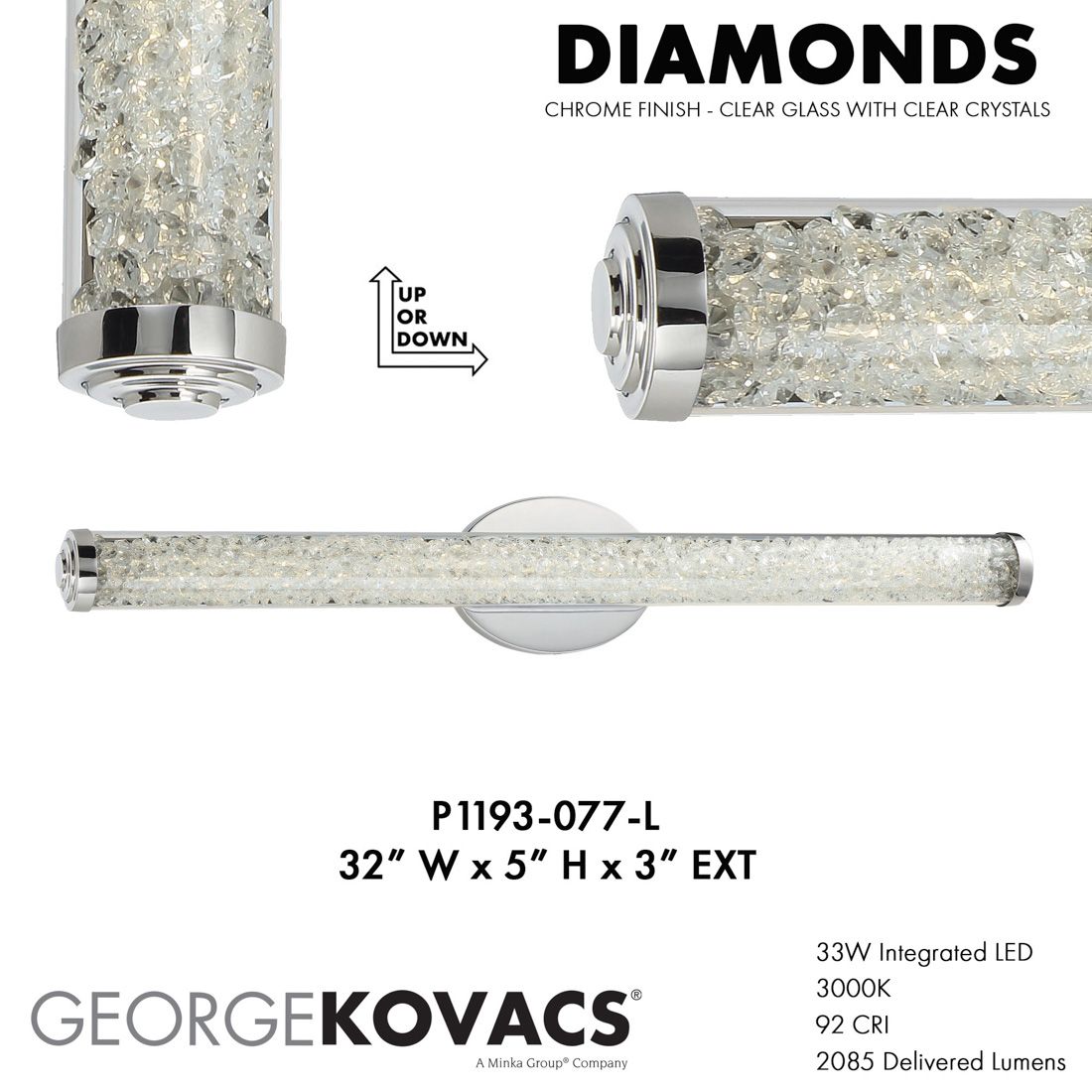 George Kovacs Diamonds LED Chrome Vanity Light