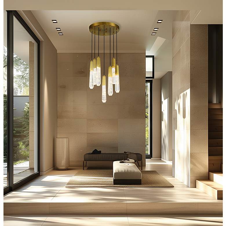 Image 6 George Kovacs Drifting Droplets 7-Light 20-in Brushed Brass Pan Pendant more views