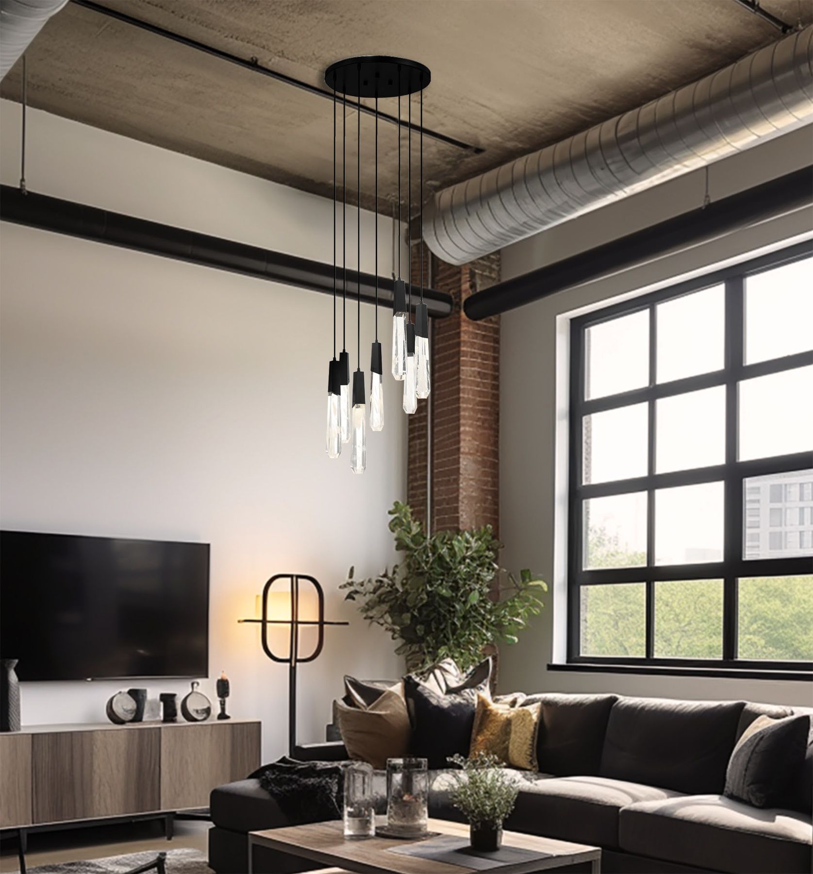 Image 6 George Kovacs Drifting Droplets LED Black Pan Pendant with Faux Rock Accent more views