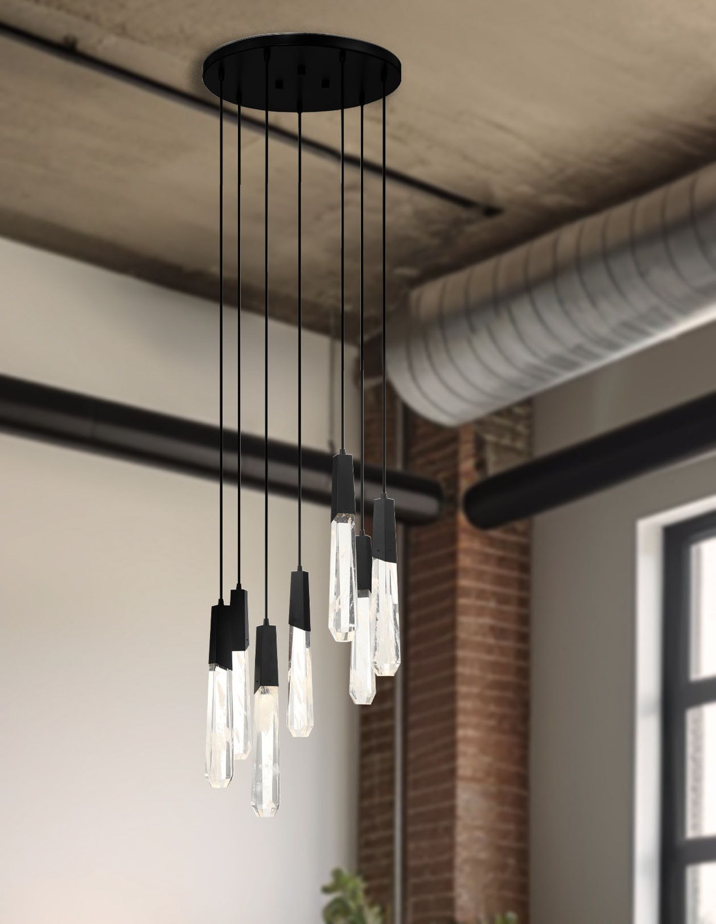 George Kovacs Drifting Droplets LED Black Pan Pendant with Faux Rock Accent