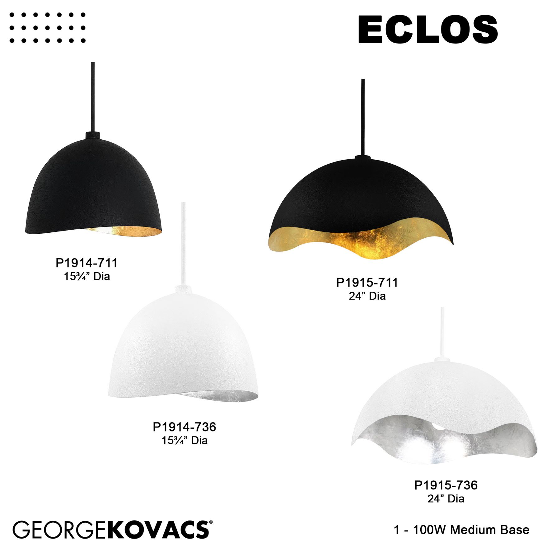 George Kovacs Eclos 1-Light 15.75-in Texture White with Silver Leaf Pendant