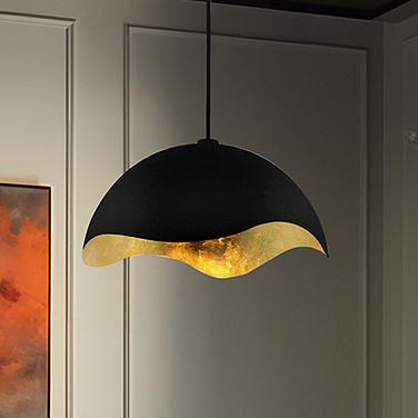 George Kovacs Eclos 1-Light 15.75-inch Sand Black with Gold Leaf Pendant