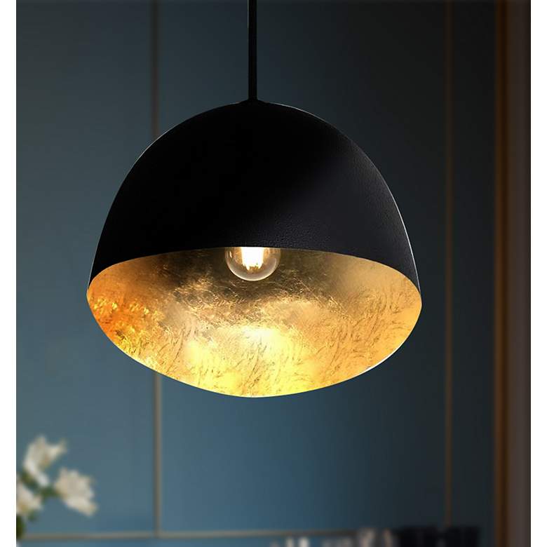 Image 6 George Kovacs Eclos 1-Light 15.75-inch Sand Black with Gold Leaf Pendant more views