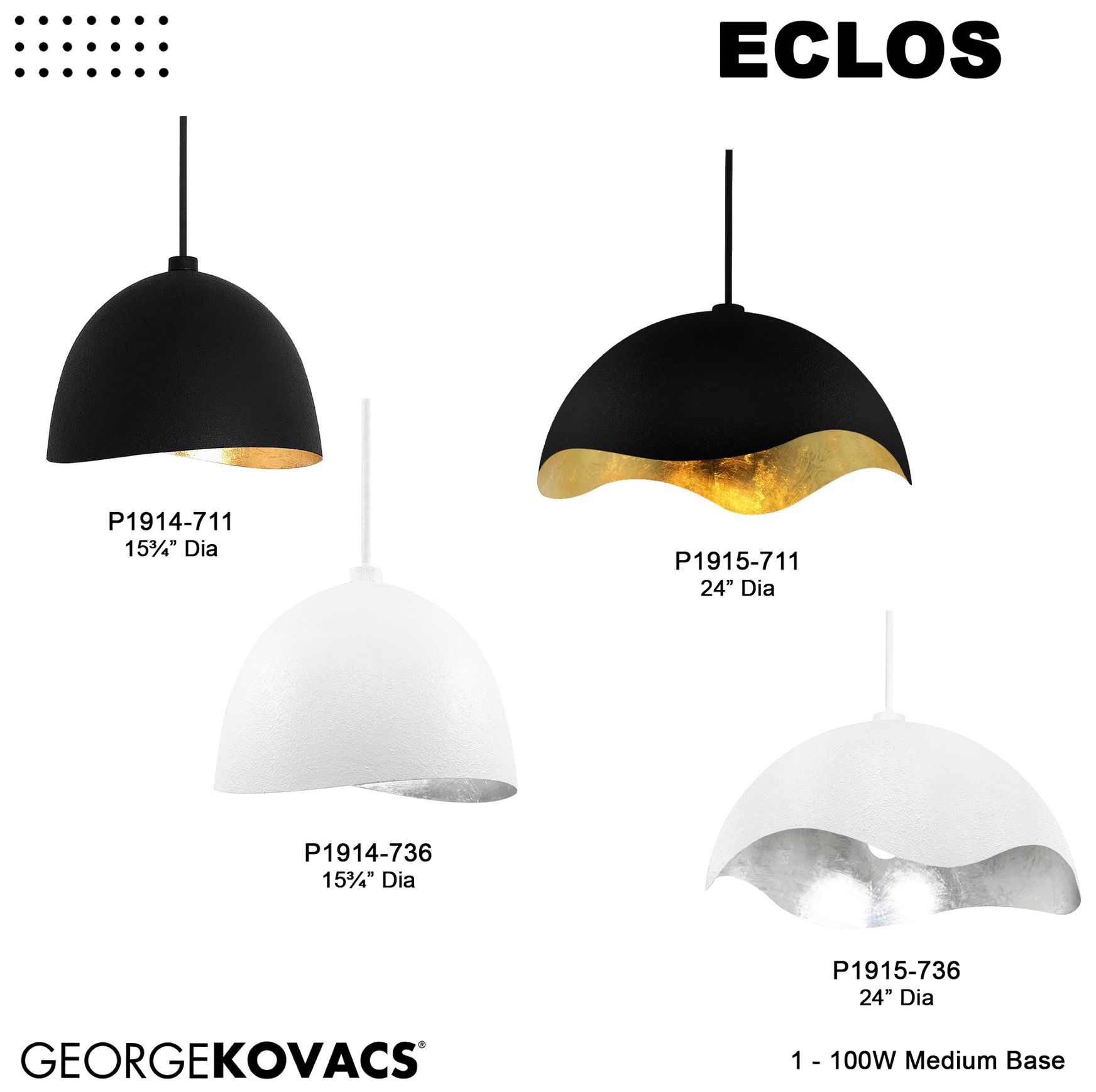 George Kovacs Eclos 1-Light 15.75-inch Sand Black with Gold Leaf Pendant