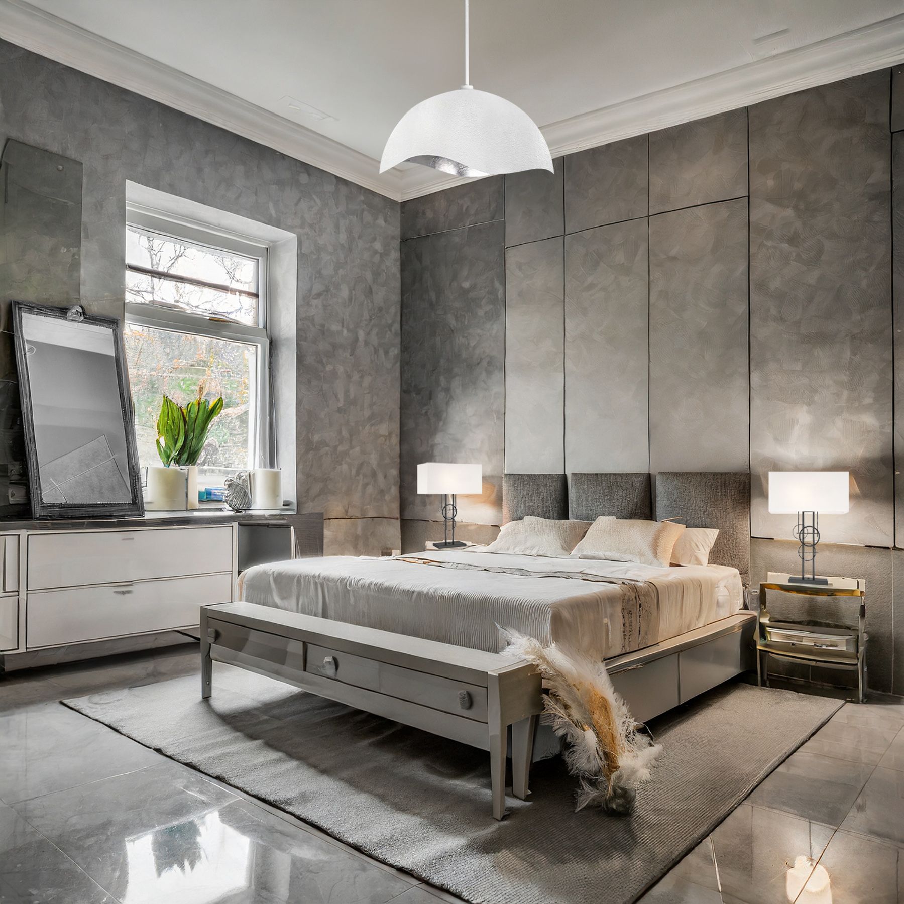 Image 5 George Kovacs Eclos 1-Light 23.88-in Texture White with Silver Leaf Pendant more views