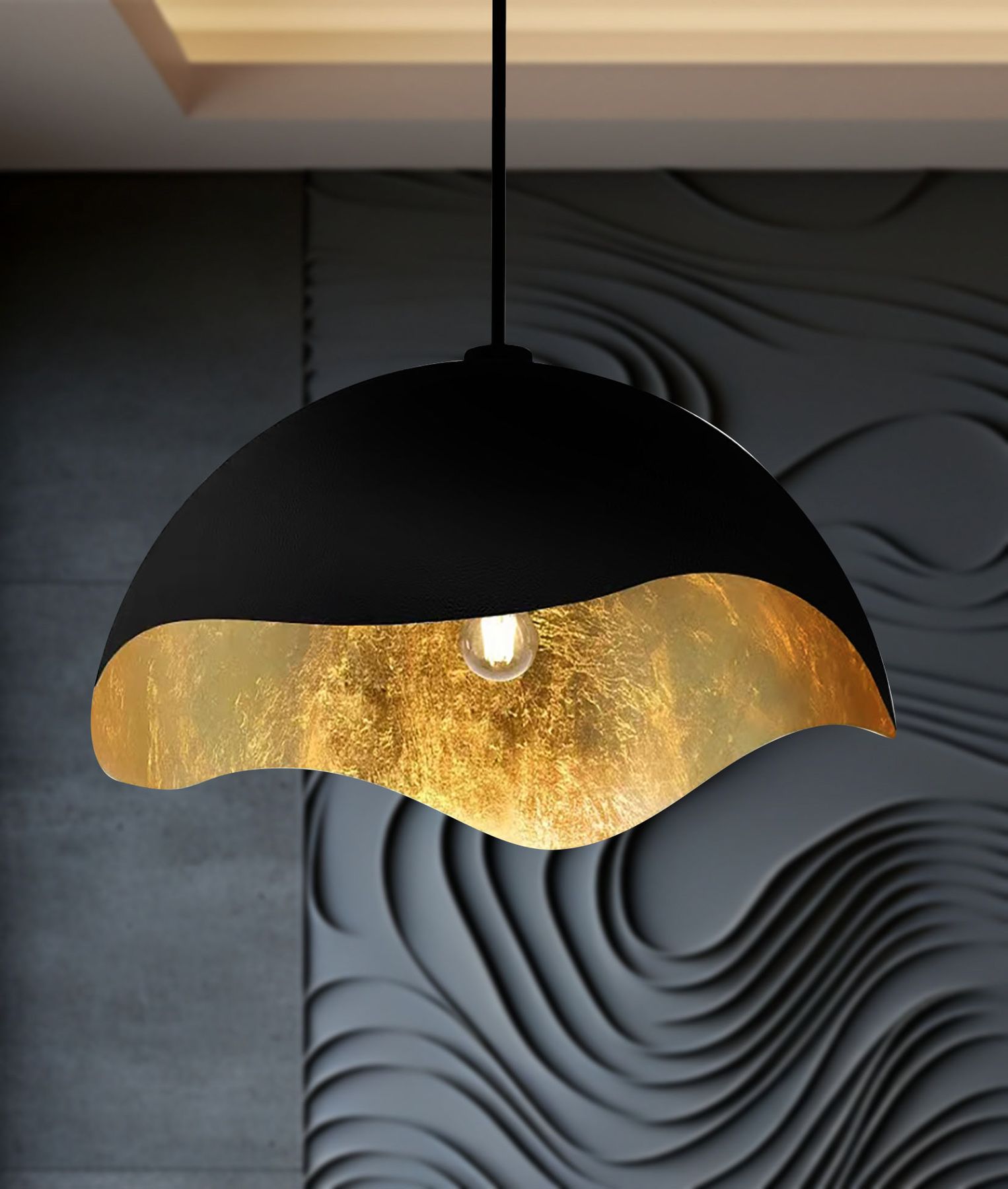 Image 3 George Kovacs Eclos 1-Light 23.88-inch Sand Black with Gold Leaf Pendant more views