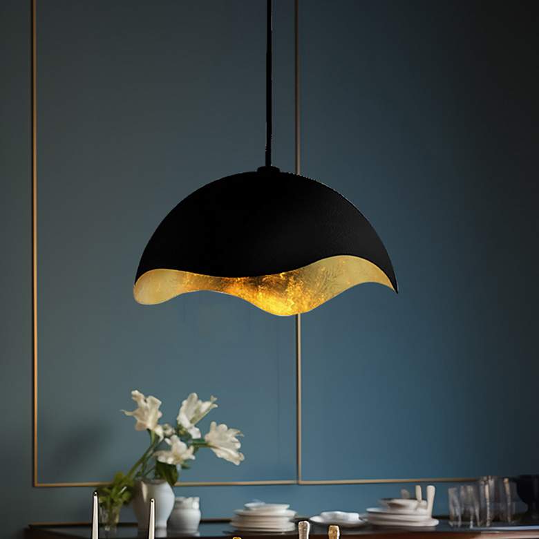 Image 1 George Kovacs Eclos 1-Light Sand Black with Gold Leaf Pendant