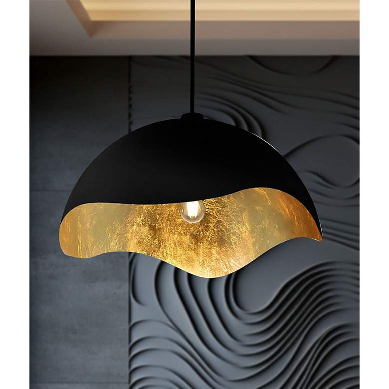 Image 3 George Kovacs Eclos 1-Light Sand Black with Gold Leaf Pendant more views