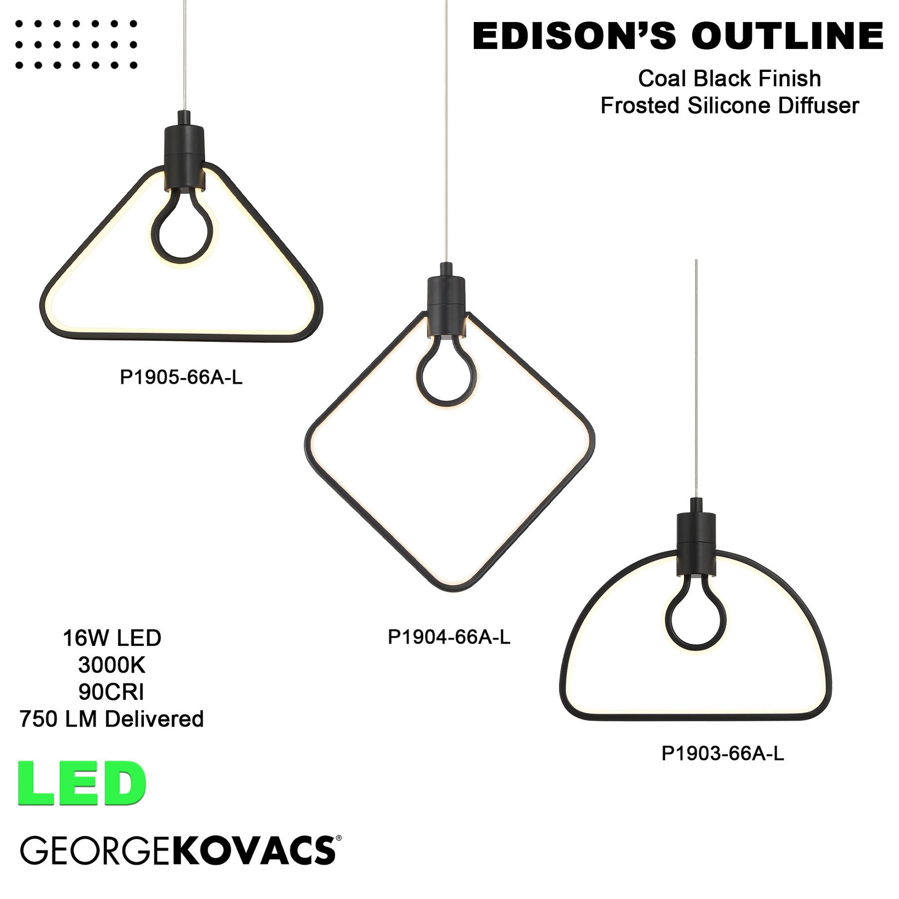 George Kovacs Edison's Outline LED 11.25-inch Black Pendant
