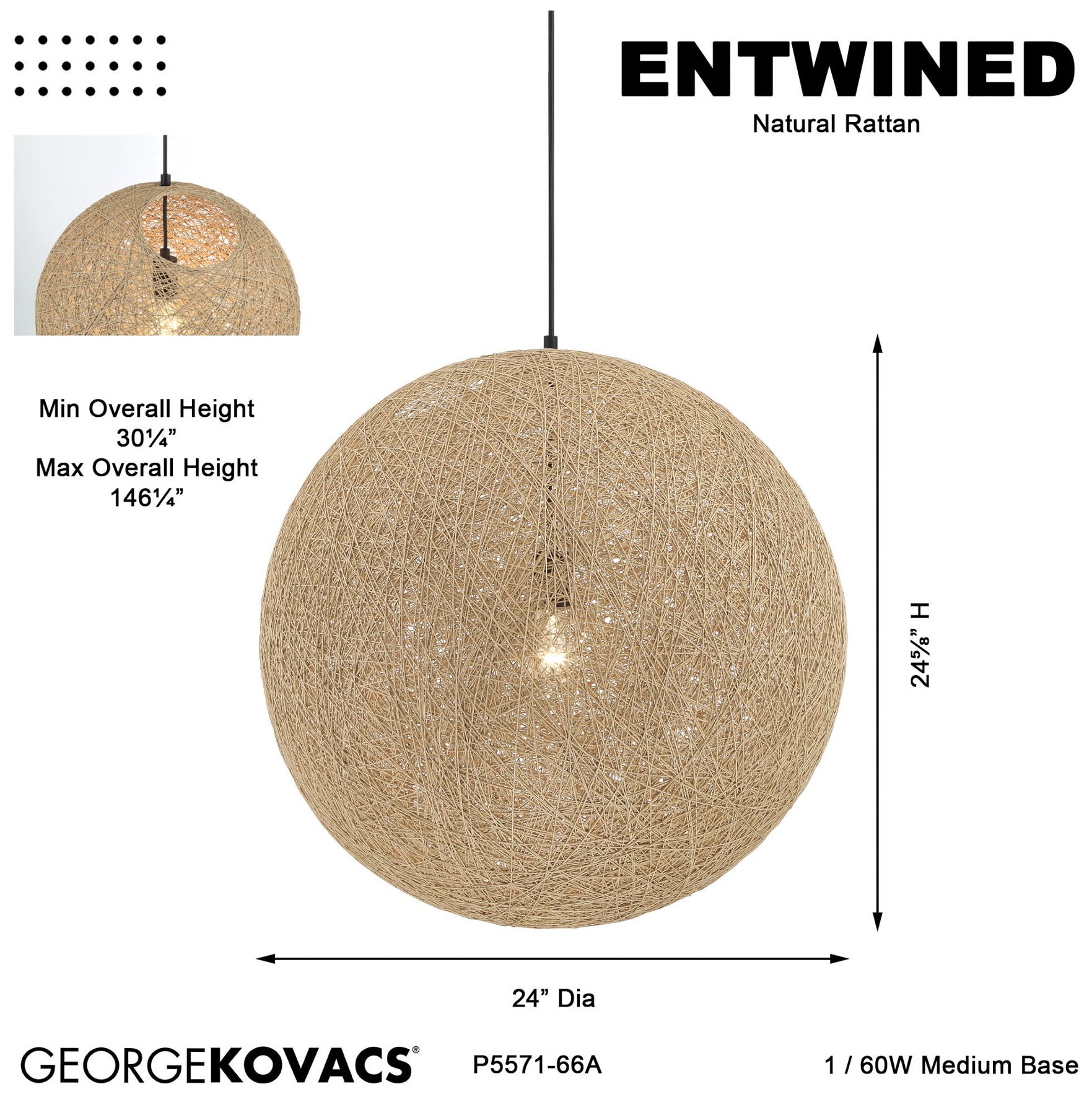 George Kovacs Entwined 1-Light Black Pendant Light