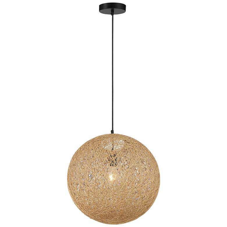 Image 1 George Kovacs Entwined 1-Light Black Pendant with Natural Rattan Shade