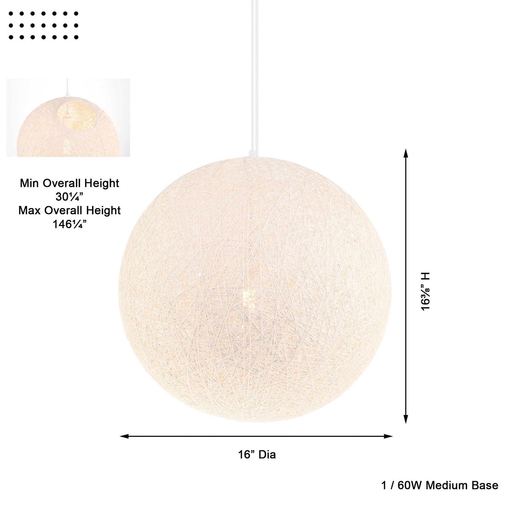 Image 6 George Kovacs Entwined 1-Light White Pendant with White Rattan Shade more views