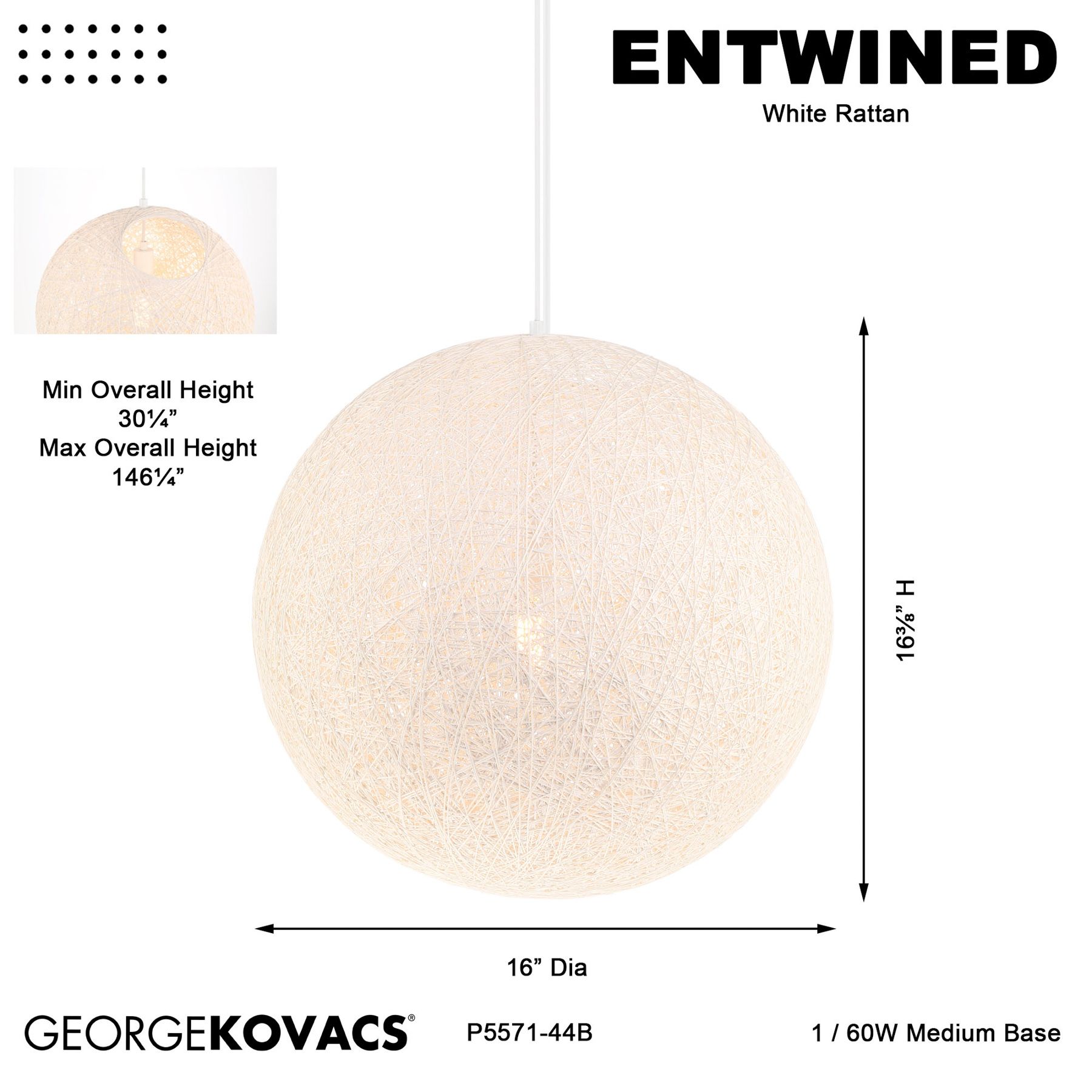 Image 7 George Kovacs Entwined 1-Light White Pendant with White Rattan Shade more views