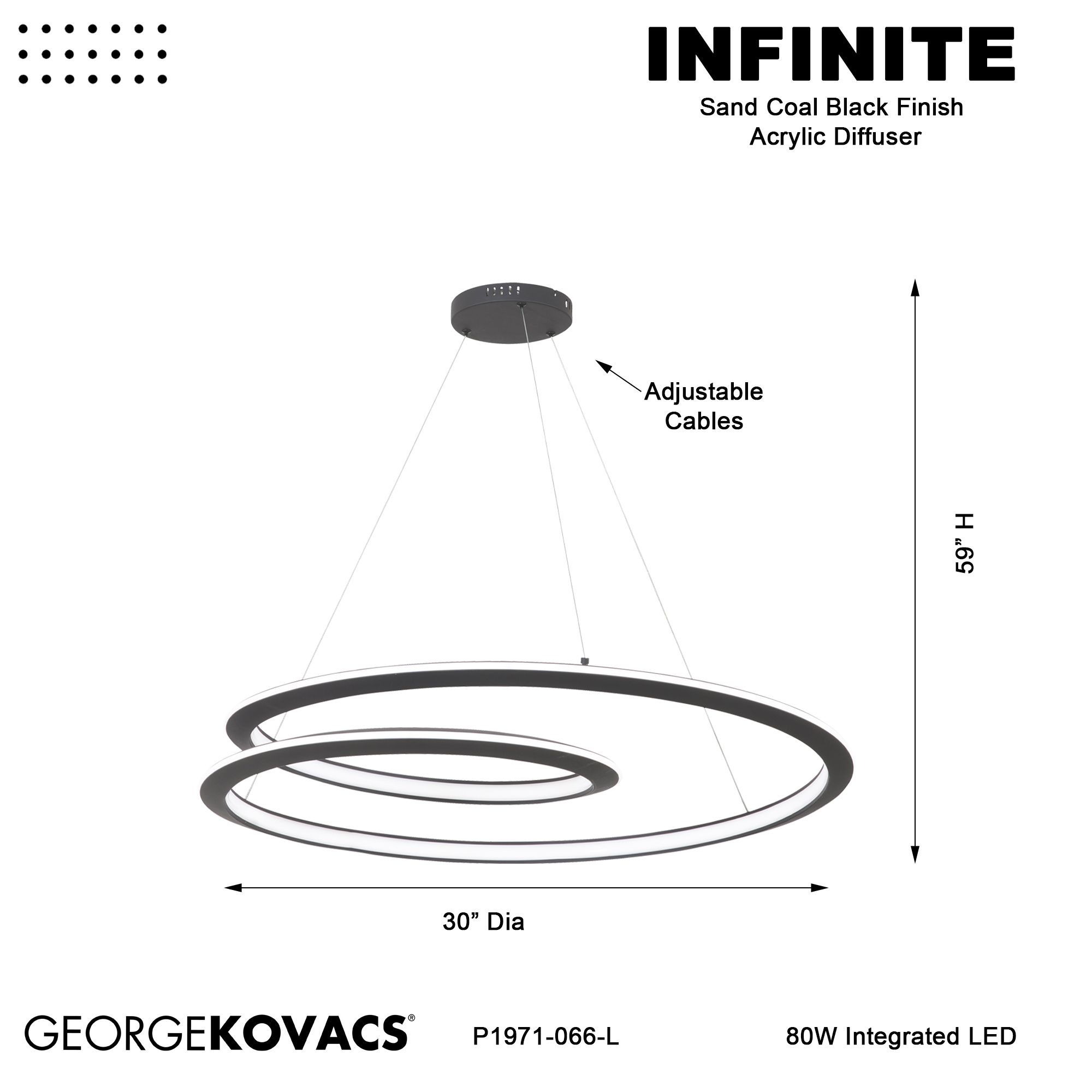Image 4 George Kovacs Infinite 1-Light LED 29.88-in Sand Black Pendant more views