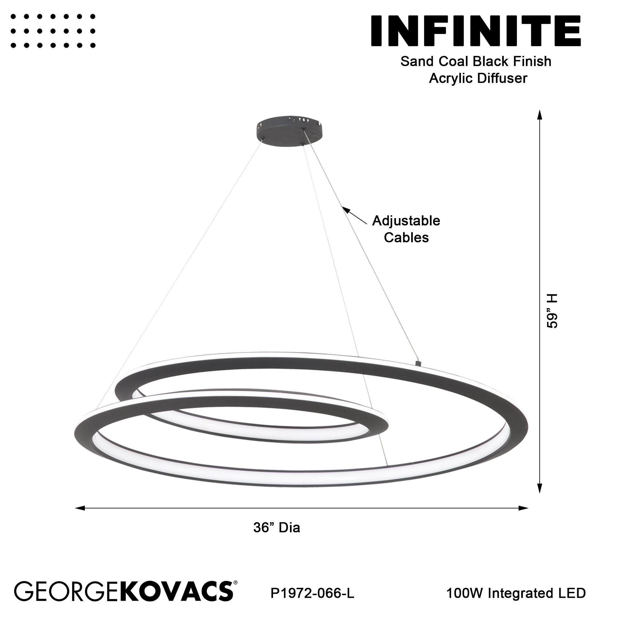 Image 6 George Kovacs Infinite 1-Light LED 35.88-in Sand Black Pendant more views