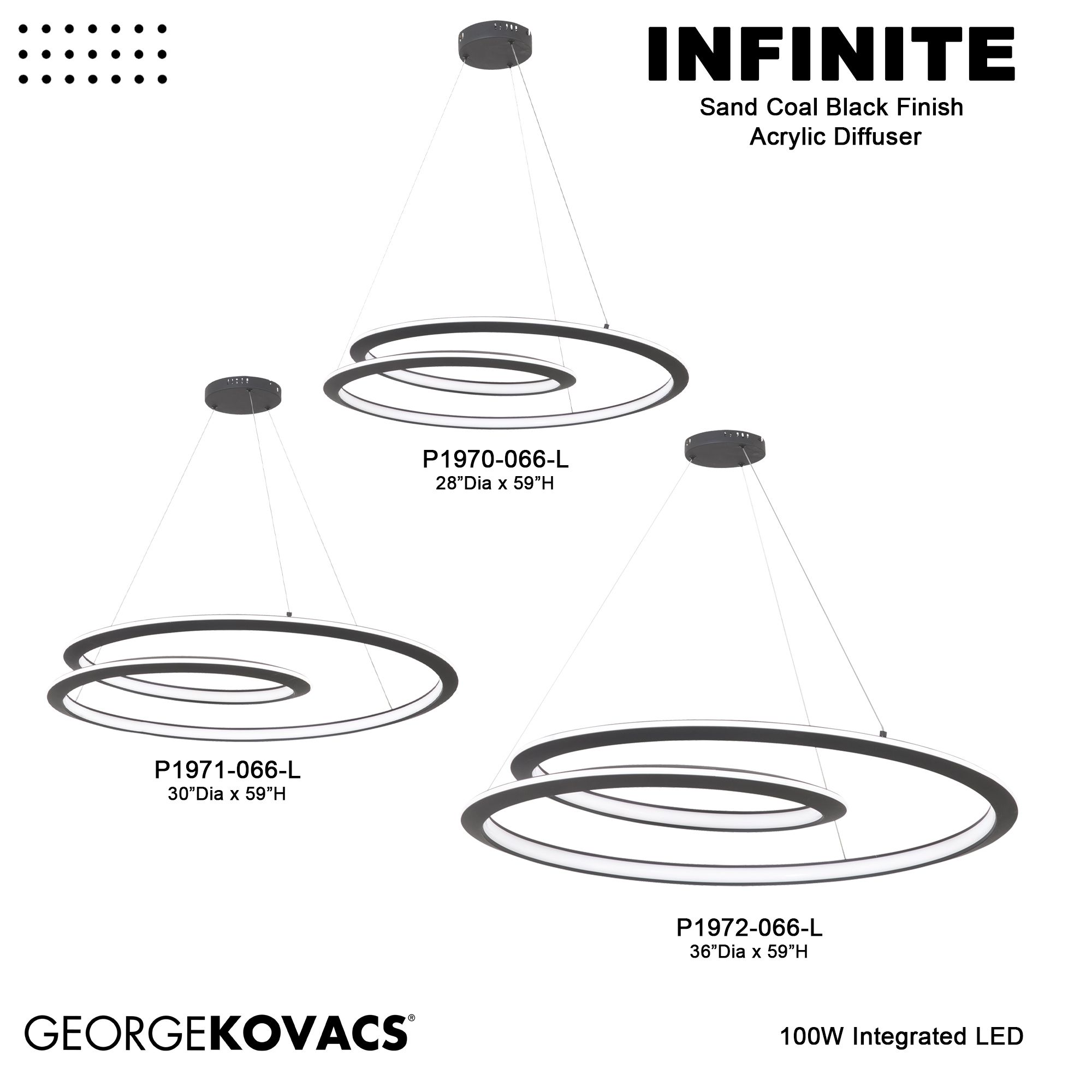 Image 7 George Kovacs Infinite 1-Light LED 35.88-in Sand Black Pendant more views