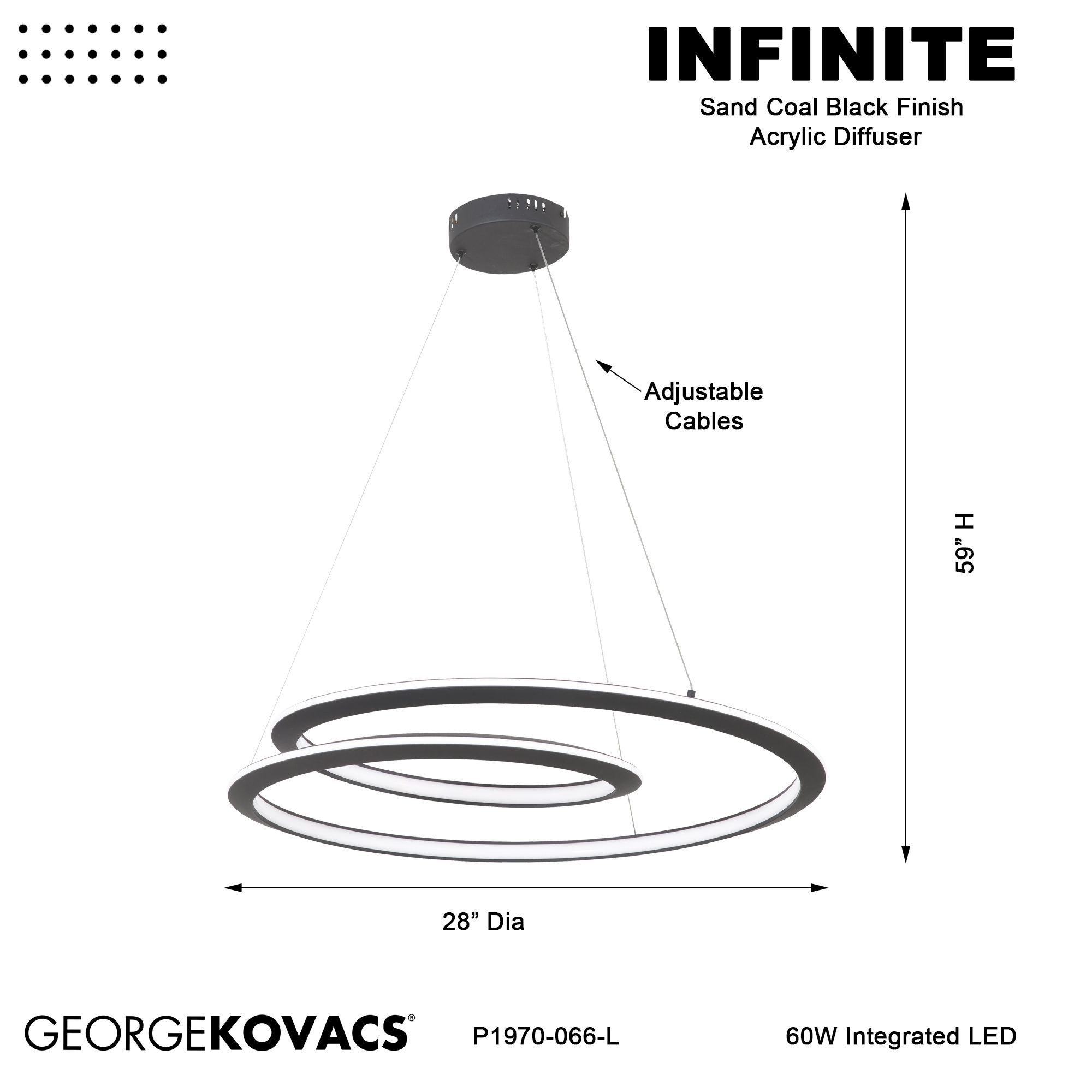 Image 6 George Kovacs Infinite LED 27.63-in Sand Black Pendant with Acrylic Shade more views