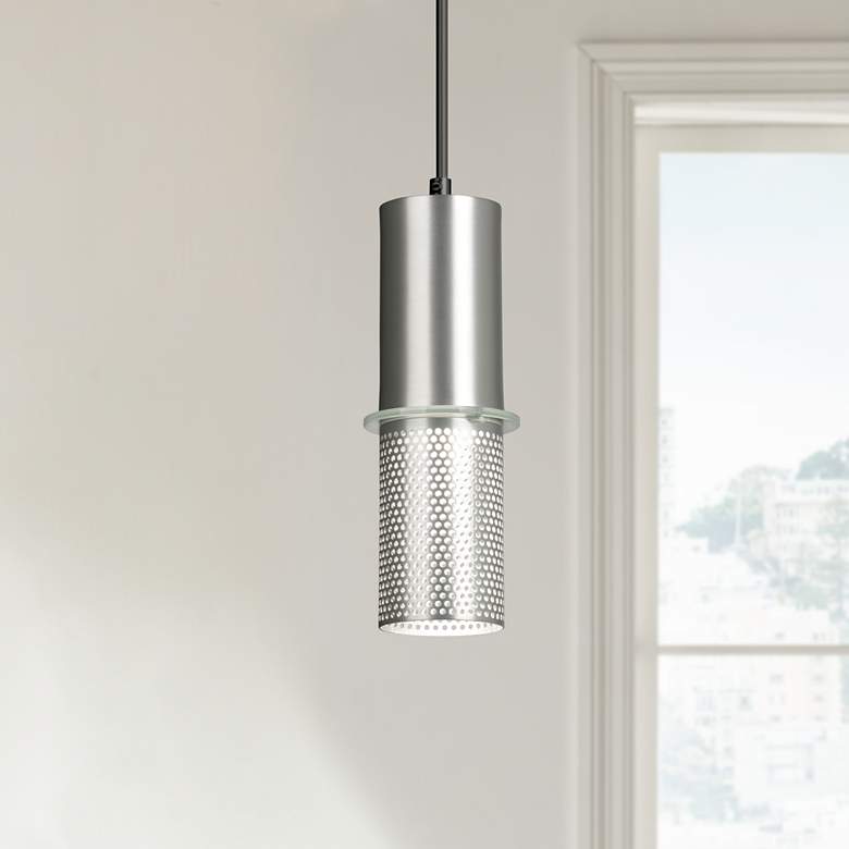 Image 2 George Kovacs Larry 3 1/2" Wide Satin Aluminum Mini Pendant