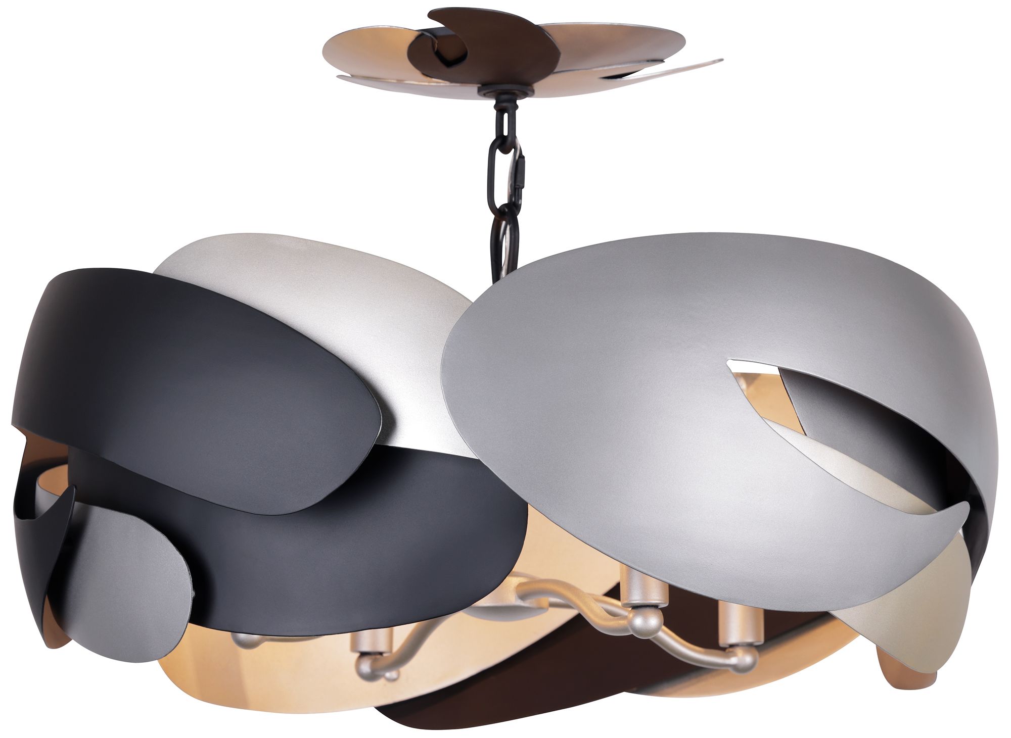 Image 2 George Kovacs Metalo Misto 4-Light Black and Silver Semi Flush with Shade