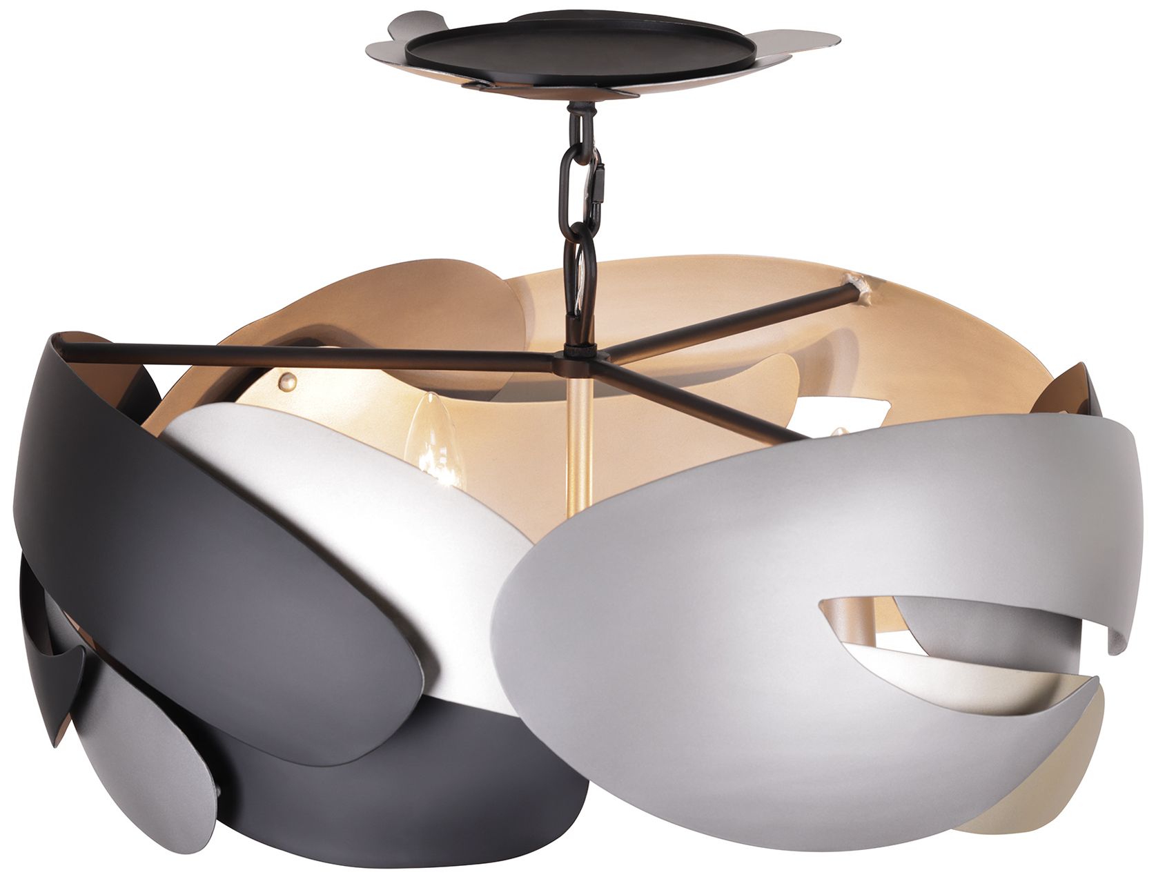 Image 5 George Kovacs Metalo Misto 4-Light Black and Silver Semi Flush with Shade more views