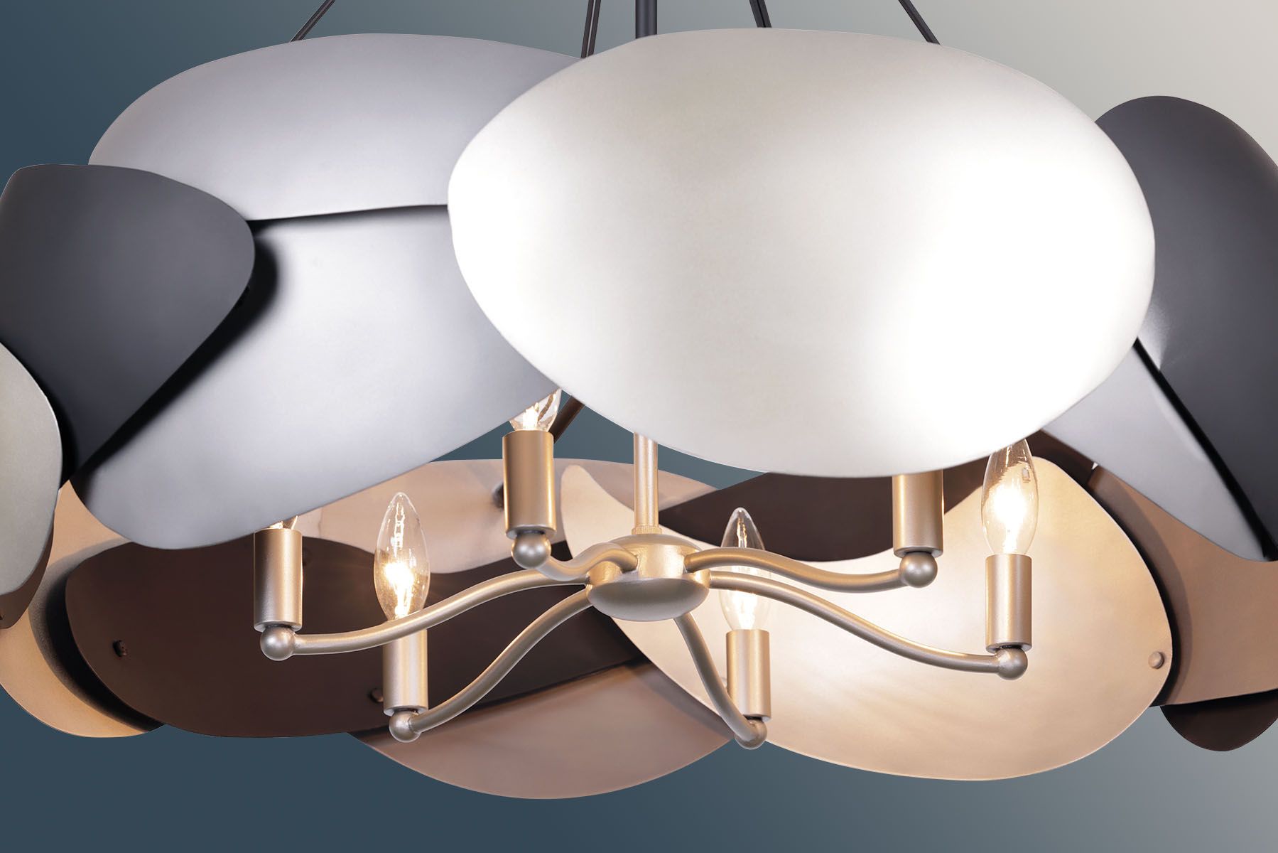 George Kovacs Metalo Misto 6-Light Coal Black with Atlas and Sliver Pendant