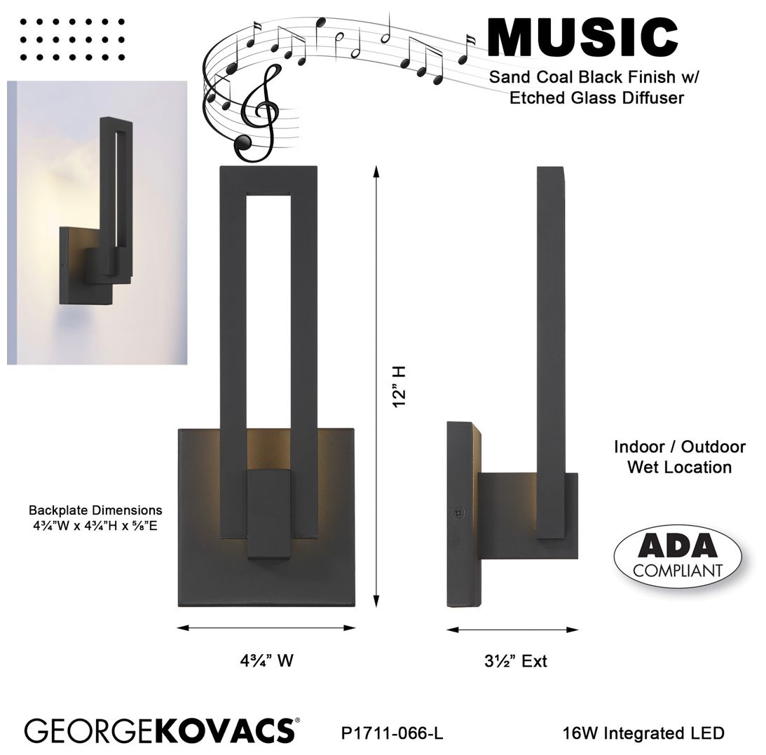 George Kovacs Music LED Sand Black Outdoor Wall Sconce