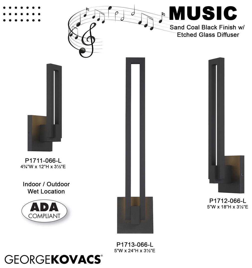 George Kovacs Music LED Sand Black Outdoor Wall Sconce